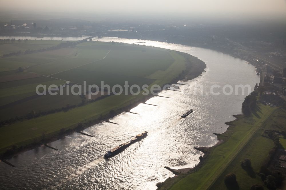 Duisburg from above - View over the Rhein between Mündelheim and Uerdingen in the near of Duisburg in North Rhine-Westphalia