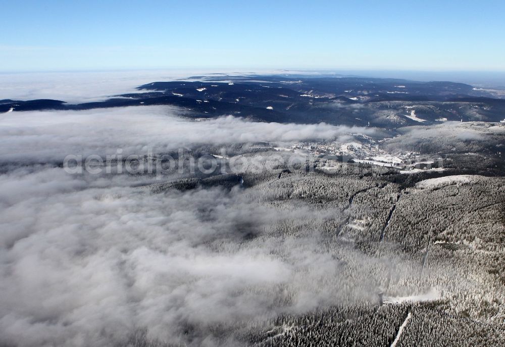 Aerial image Ilmenau - View over the winter Thuringian Forest in Ilmenau in Thuringia