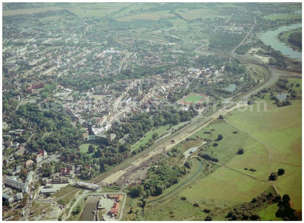 Wittenberg from the bird's eye view: Bau der Ortsumgehungsstraße B2 / B 187 südöstlich in Wittenberg an der Elbe. Projektsteuerung: Schüßler-Plan Ingenieurgesellschaft für Bau- und Verkehrswegeplanung mbH.