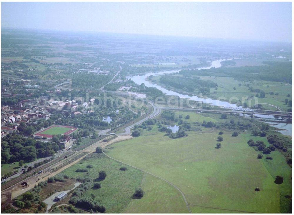 Wittenberg from the bird's eye view: Bau der Ortsumgehungsstraße B2 / B 187 südöstlich in Wittenberg an der Elbe. Projektsteuerung: Schüßler-Plan Ingenieurgesellschaft für Bau- und Verkehrswegeplanung mbH.