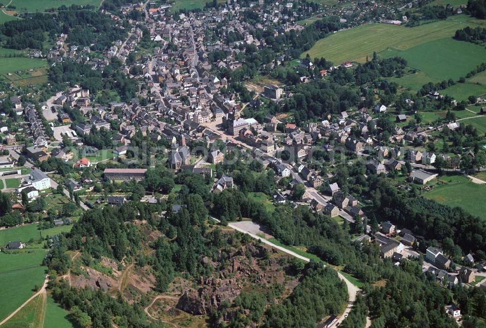 Geyer from above - Blick auf die Bergstadt Geyer und das Denkmal Binge in Sachsen Kontakt: Tourist-Information Geyer, Altmarkt 109468 Geyer, Telefon ( 03 73 46) 1 05 21, Fax ( 03 73 46) 1 05 61,