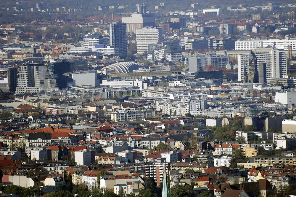 Berlin from the bird's eye view: Blick auf Berlin Charlottenburg. In der Mitte des Bildes befindet sich das Ludwig-Erhard-Haus der IHK Berlin. Im Osten die Kaiser-Wilhelm-Gedächtniskirche und im Vordergrund die Wohngebiete am Kurfürstendamm. Kontakt: Bezirksamt Charlottenburg-Wilmersdorf von Berlin, Otto-Suhr-Allee 100, 10585 Berlin, Tel. +49(0)30 9029 10, Fax +49(0)30 9029 14666, Email: presse@charlottenburg-wilmersdorf.de