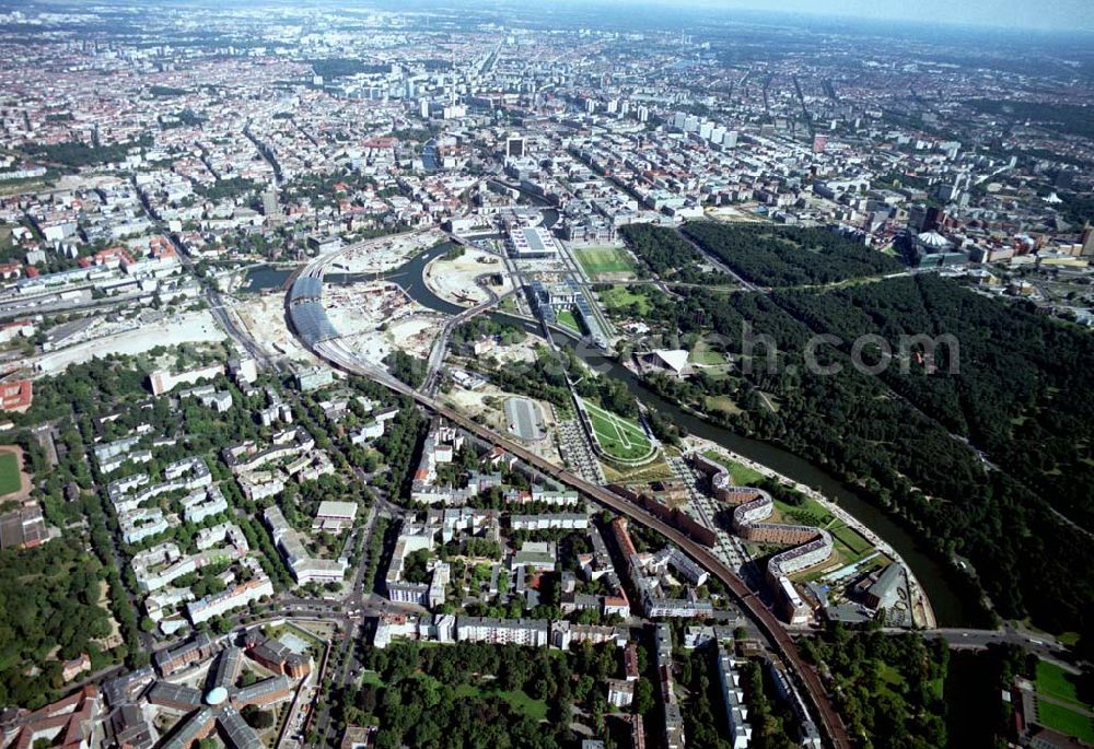 Aerial photograph Berlin - Moabit / Tiergarten - Blick auf den Berliner Spreebogen / Regierungsviertel von Südwesten (Moabit) her.