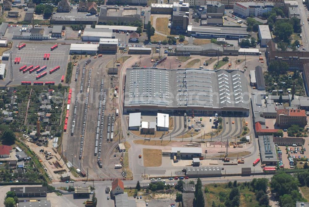 Aerial image Halle/Saale - Blick auf den Betriebshof der HAVAG (Hallenser Vekehrs AG) in der Freiimfelder Straße in Halle/Saale (Kontakt Pressestelle: Telefon 03 45 - 5 81 56 20, Telefax 03 45 - 5 81 56 25, E-Mail presse@havag.com)