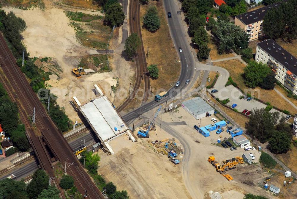 Aerial image Berlin - Blick auf eine Brückenbaustelle der Schälerbau Berlin GmbH in der Dörpfeldstraße in Berlin-Niederschöneweide