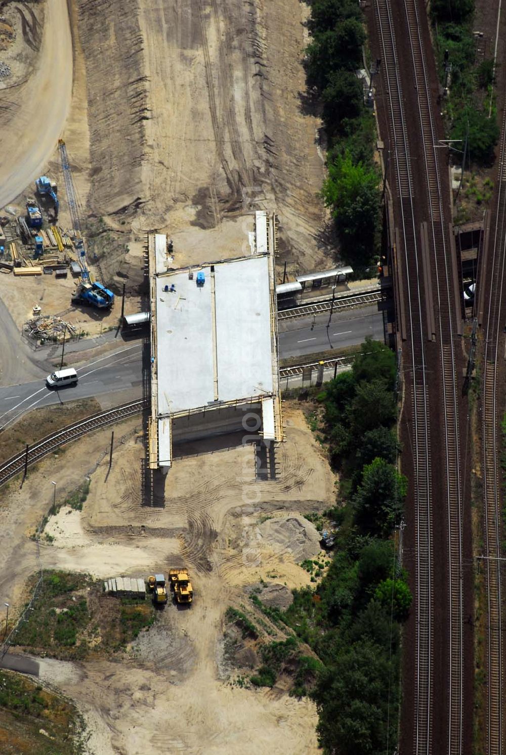 Aerial image Berlin - Blick auf eine Brückenbaustelle der Schälerbau Berlin GmbH in der Dörpfeldstraße in Berlin-Niederschöneweide