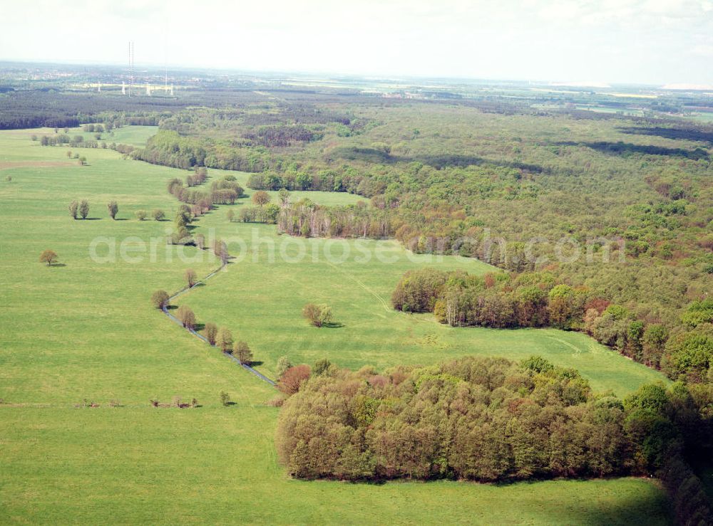 Burg / Sachsen-Anhalt from the bird's eye view: Blick auf das Bürgerholz östlich von Burg am Elbe-Havel-Kanal - Ausgleichs- und Ersatzmaßnahmen am Wasserstraßenkreuz Magdeburg / Elbe-Havel-Kanal. Ein Projekt des Wasserstraßenneubauamtes Magdeburg