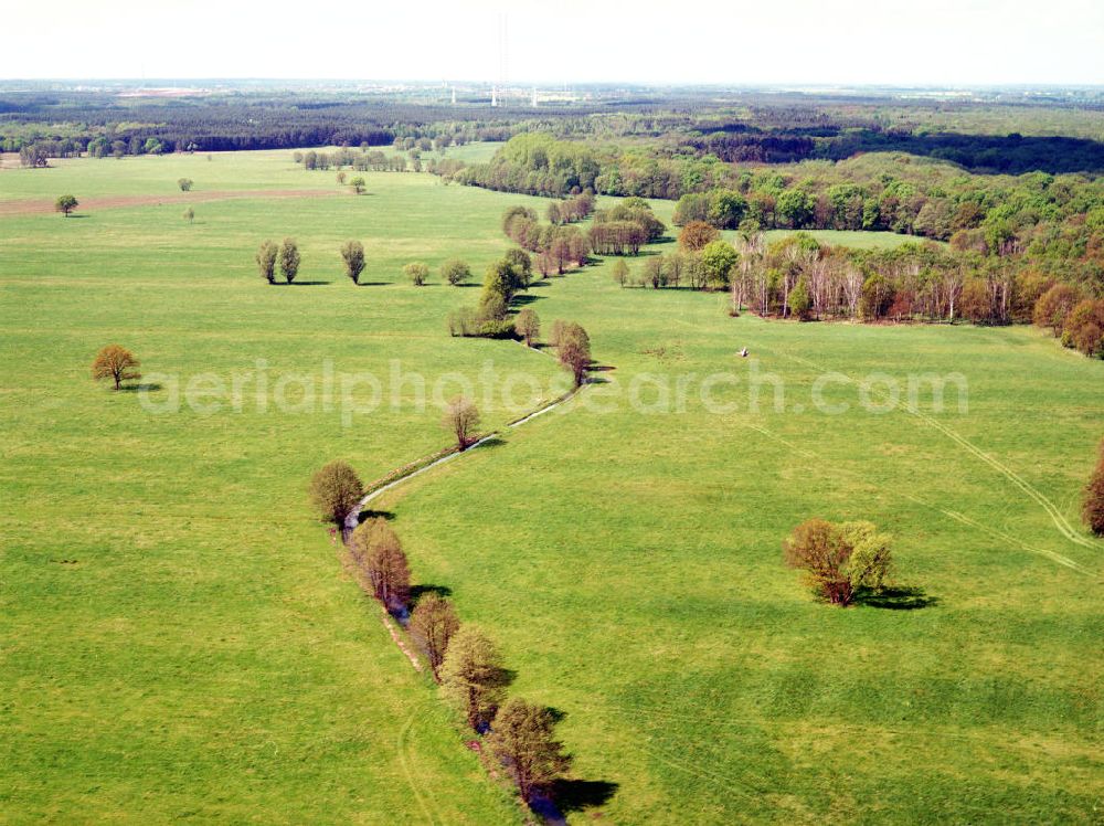 Aerial image Burg / Sachsen-Anhalt - Blick auf das Bürgerholz östlich von Burg am Elbe-Havel-Kanal - Ausgleichs- und Ersatzmaßnahmen am Wasserstraßenkreuz Magdeburg / Elbe-Havel-Kanal. Ein Projekt des Wasserstraßenneubauamtes Magdeburg