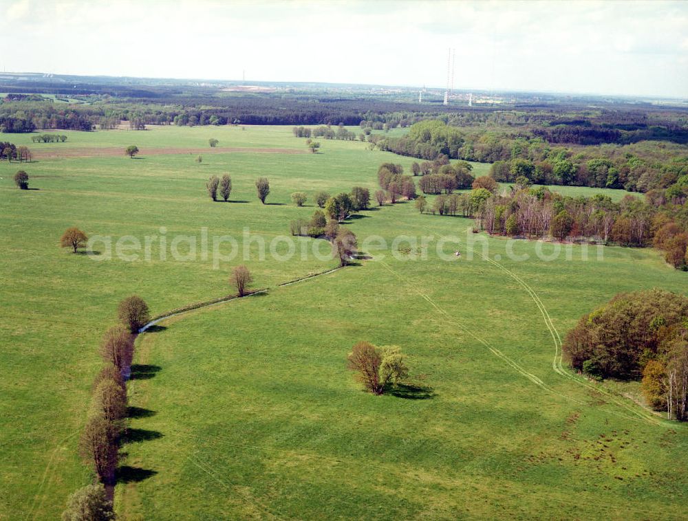 Aerial photograph Burg / Sachsen-Anhalt - Blick auf das Bürgerholz östlich von Burg am Elbe-Havel-Kanal - Ausgleichs- und Ersatzmaßnahmen am Wasserstraßenkreuz Magdeburg / Elbe-Havel-Kanal. Ein Projekt des Wasserstraßenneubauamtes Magdeburg