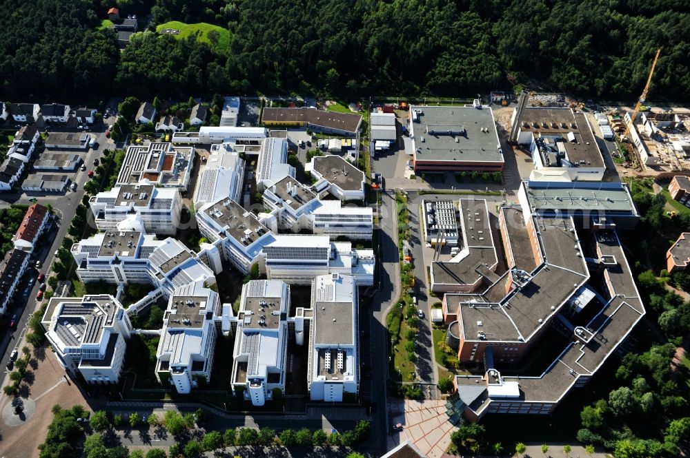 Aerial photograph Langen - View of the campus of the German Air Traffic Control as well as the Paul Ehrlich Institute in Langen in Hesse. The German Air Traffic Control (DFS) is the civil aviation administration of federal, led by the Federal Ministry of Transport, Building and Urban Development (BMVBS). DFS is currently building a technology center, which was designed by the architectural firm Brown Volleth and is scheduled for late 2014. The Paul-Ehrlich-Institut is the Federal Institute for Vaccines and biomedical drug