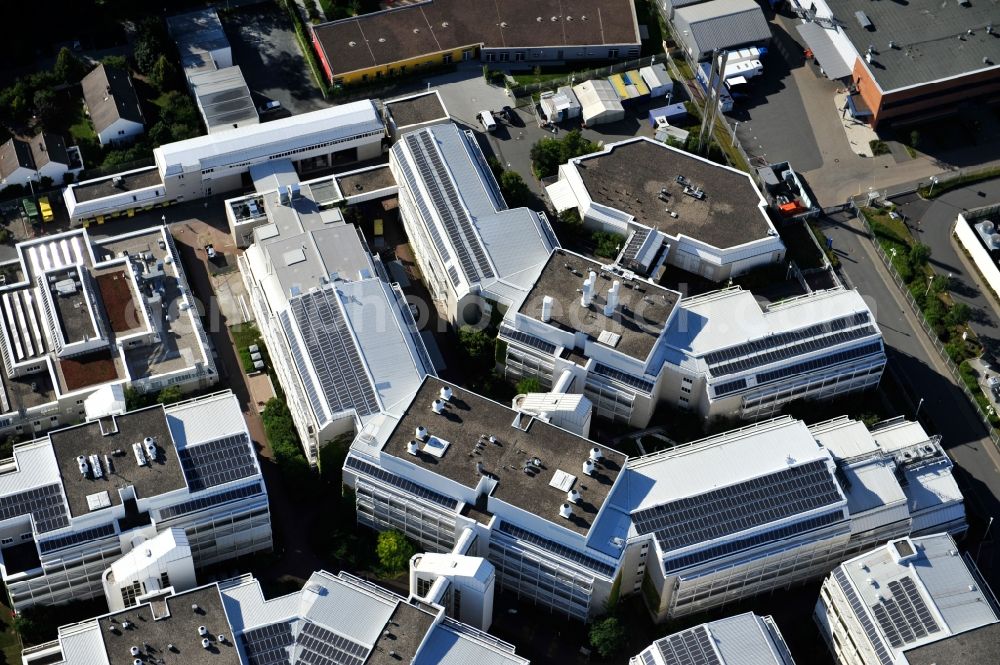 Aerial photograph Langen - View of the campus of the German Air Traffic Control as well as the Paul Ehrlich Institute in Langen in Hesse. The German Air Traffic Control (DFS) is the civil aviation administration of federal, led by the Federal Ministry of Transport, Building and Urban Development (BMVBS). DFS is currently building a technology center, which was designed by the architectural firm Brown Volleth and is scheduled for late 2014. The Paul-Ehrlich-Institut is the Federal Institute for Vaccines and biomedical drug