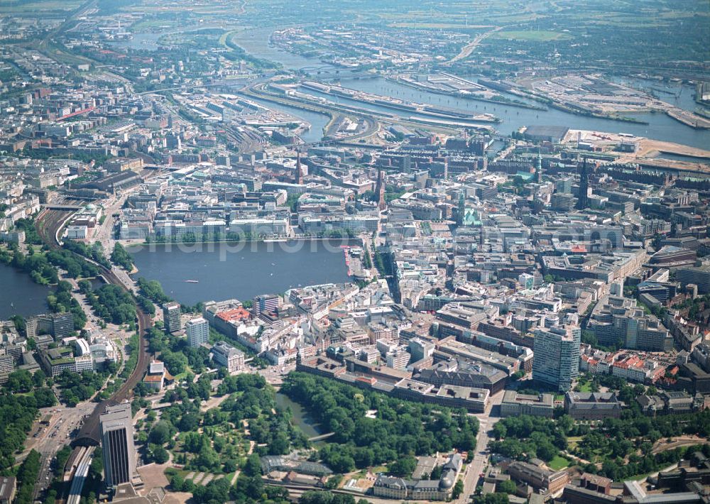 Hamburg from above - Blick auf den Citybereich an der Binnenalster in Hamburg.