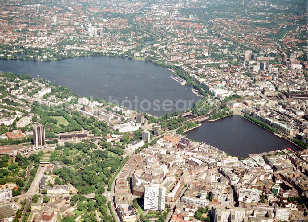 Hamburg from above - Blick auf den Citybereich an der Binnenalster in Hamburg.