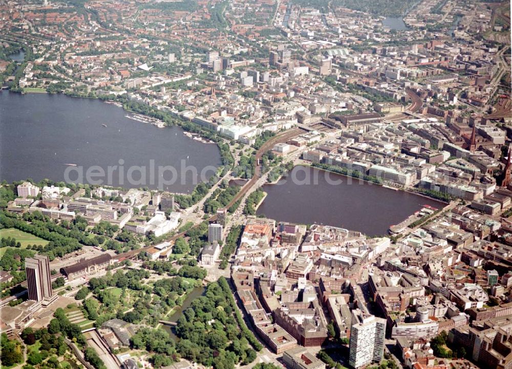 Hamburg from above - Blick auf den Citybereich an der Binnenalster in Hamburg.