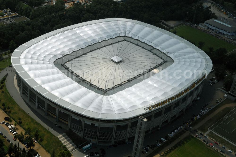 Aerial image Frankfurt am Main - Blick auf die Commerzbank Arena (ehem. Waldstadion) in Frankfurt. Das Stadion ist die Heimspielstätte des Fußball-Bundesligisten Eintracht Frankfurt. View of the Commerzbank Arena (formerly Waldstadion) in Frankfurt. The stadium is the home ground of the Bundesliga football team Eintracht Frankfurt.