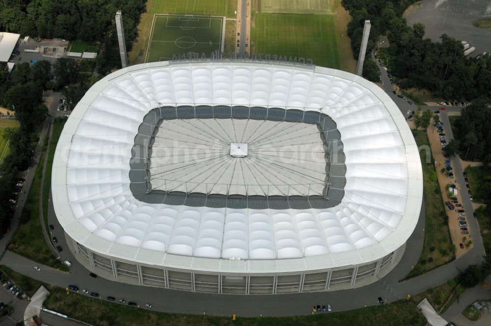 Aerial photograph Frankfurt am Main - Blick auf die Commerzbank Arena (ehem. Waldstadion) in Frankfurt. Das Stadion ist die Heimspielstätte des Fußball-Bundesligisten Eintracht Frankfurt. View of the Commerzbank Arena (formerly Waldstadion) in Frankfurt. The stadium is the home ground of the Bundesliga football team Eintracht Frankfurt.