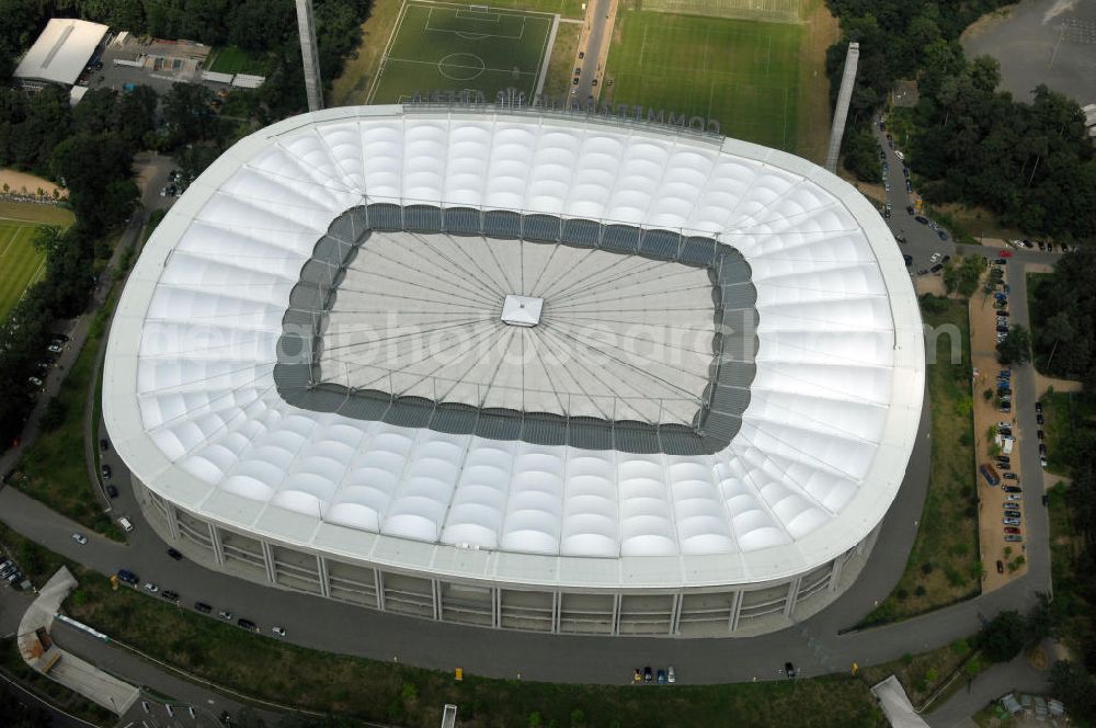 Frankfurt am Main from above - Blick auf die Commerzbank Arena (ehem. Waldstadion) in Frankfurt. Das Stadion ist die Heimspielstätte des Fußball-Bundesligisten Eintracht Frankfurt. View of the Commerzbank Arena (formerly Waldstadion) in Frankfurt. The stadium is the home ground of the Bundesliga football team Eintracht Frankfurt.