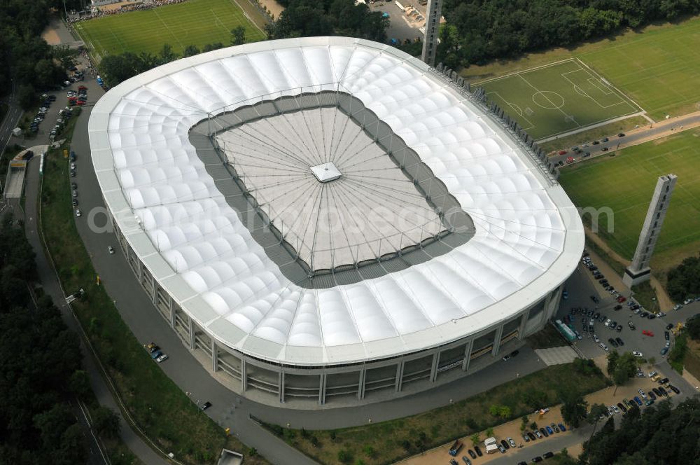 Aerial image Frankfurt am Main - Blick auf die Commerzbank Arena (ehem. Waldstadion) in Frankfurt. Das Stadion ist die Heimspielstätte des Fußball-Bundesligisten Eintracht Frankfurt. View of the Commerzbank Arena (formerly Waldstadion) in Frankfurt. The stadium is the home ground of the Bundesliga football team Eintracht Frankfurt.