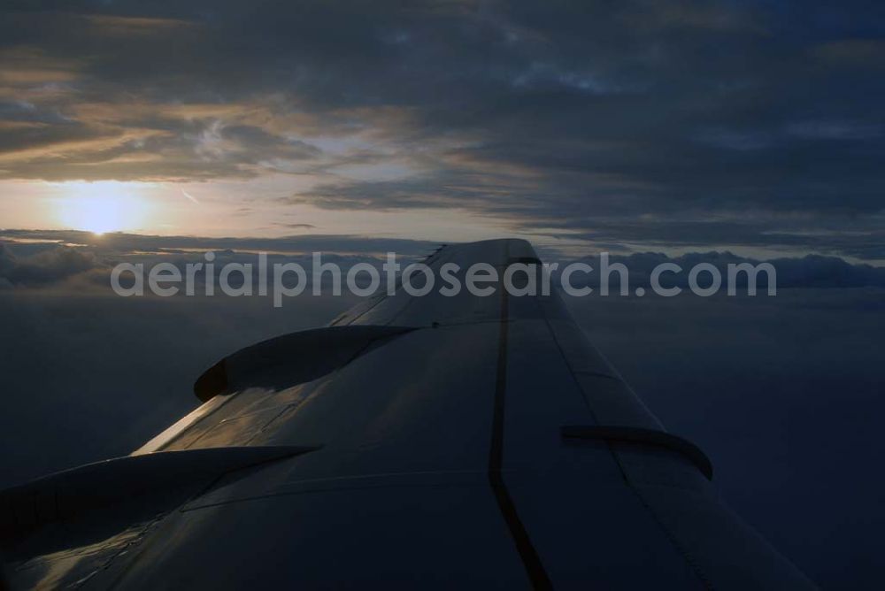 Amsterdam from the bird's eye view: Blick auf Cumuluswolkenschicht über Amsterdam vor dem Landeanflug in einem Airbus A310