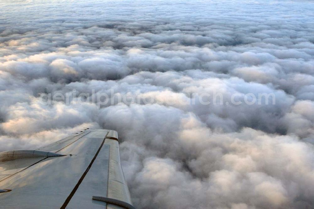 Aerial photograph Amsterdam - Blick auf Cumuluswolkenschicht über Amsterdam vor dem Landeanflug in einem Airbus A310