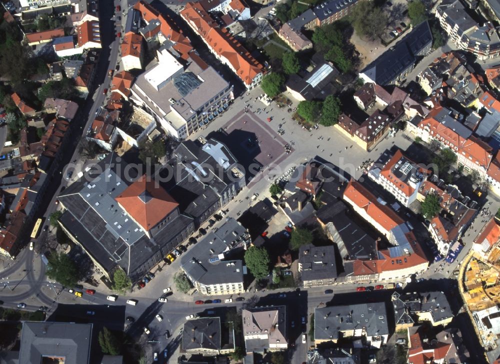 Weimar from the bird's eye view: View of the German National Theater and state music ensemble Weimar in the Theatre Square in Thuringia. Opposite is the Bauhaus Museum