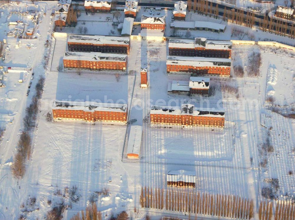 Aerial image Berlin - Rummelsburg - Winterstimmung auf dem Gelände der ehem. JVA Berlin - Rummelsburg in Berlin-Lichtenberg.