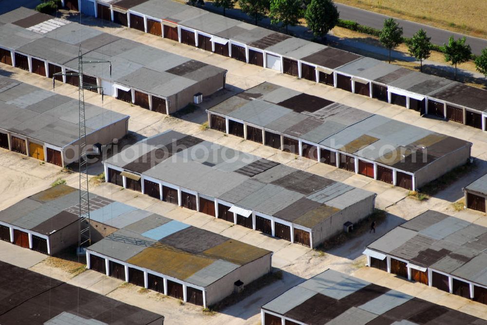 Aerial photograph Jessen (Elster) - Blick auf einen Garagenkomplex / Garagen an der Alte Wittenberger Straße in Jessen Elster.