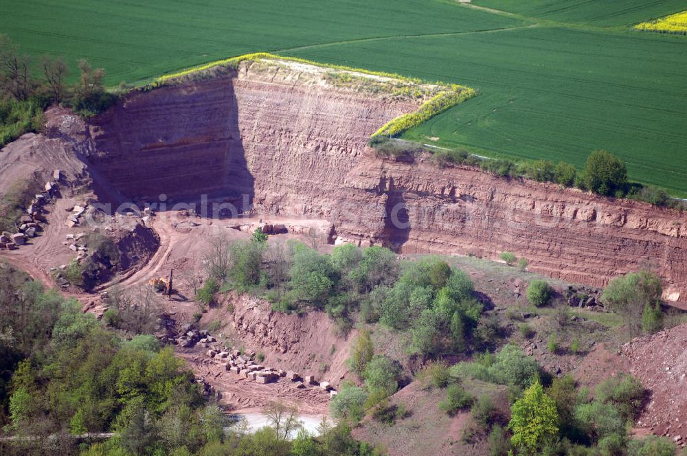 Wertheim from the bird's eye view: Blick auf einen Steinbruch bei Dietenhan. Kontakt: Stadt Wertheim, Mühlenstraße 26, 97877Wertheim, Tel.: +49(0)9342 301 0, Fax: +49(0)9342 301 500, E-Mail: stadtverwaltung@wertheim.de