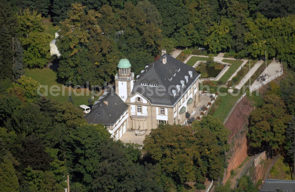 Aerial image Trier - Blick auf die 1912 erbaute Villa Reverchon in Trier. Sie ist umgeben von einem Park und befindet sich auf einem Plateau oberhalb Triers. Heute ist in ihr die Zivildienstschule Trier untergebracht und kümmert sich um Unterbringung und Verpflegung von bis zu 82 Zivildienstleistenden. Kontakt: Zivildienstschule Trier, Römerstraße 100 54293 Trier, Tel. +49(0)651 82644 0, Fax +49(0)651 8264413, Email: zivildienstschule.trier@baz.bund.de