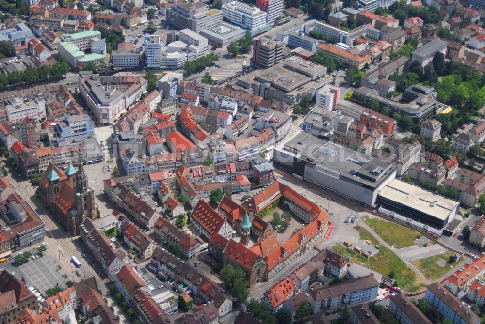 Aerial photograph Heilbronn - Blick auf die Erschließungsfläche für die neue Stadtgalerie Heilbronn. Der Bau am neuen Einkaufszentrum hat im März 2006 auf dem Lan derer-Areal in der Altstadt begonnen und soll 2007 beendet sein. Projektleitung: ECE Projektmanagement GmbH (Kontakt Pressestelle: ECE Projektmanagement G.m.b.H. & Co. KG, Öffentlichkeitsarbeit und Akquisition, Heegbarg 30, 22391 Hamburg, Telefon (040) 60 60 6-353, Telefax (040) 60 60 6-511, E-Mail: photo@ece.de, E-Mail: press@ece.de,