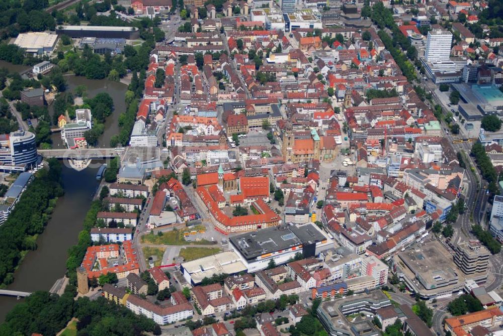 Heilbronn from the bird's eye view: Blick auf die Erschließungsfläche für die neue Stadtgalerie Heilbronn. Der Bau am neuen Einkaufszentrum hat im März 2006 auf dem Lan derer-Areal in der Altstadt begonnen und soll 2007 beendet sein. Projektleitung: ECE Projektmanagement GmbH (Kontakt Pressestelle: ECE Projektmanagement G.m.b.H. & Co. KG, Öffentlichkeitsarbeit und Akquisition, Heegbarg 30, 22391 Hamburg, Telefon (040) 60 60 6-353, Telefax (040) 60 60 6-511, E-Mail: photo@ece.de, E-Mail: press@ece.de,