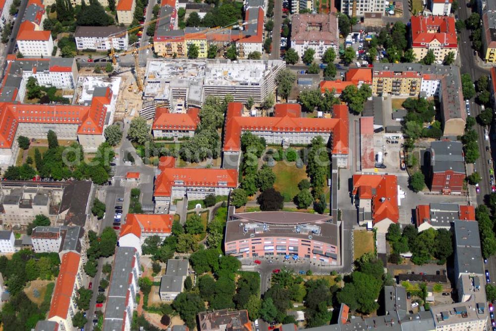 Berlin Lichtenberg from above - Blick auf den Erweiterungsbau am Krankenhaus Lichtenberg in der Fanningerstraße.