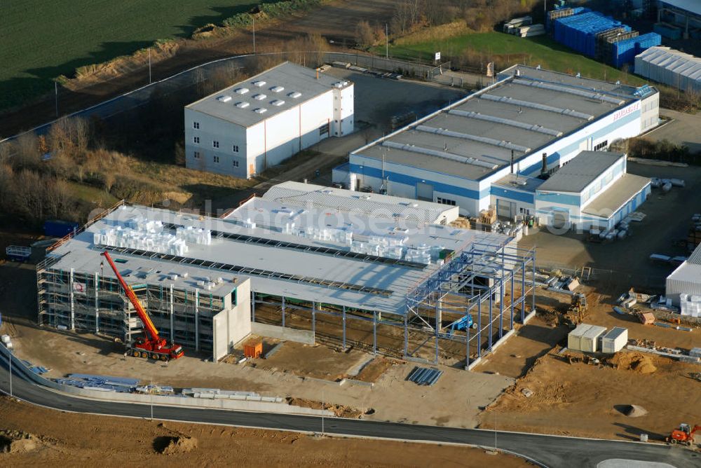 Aerial image Crimmitschau - Blick auf den Erweiterungsbau der RUDERT Edelstahl-Technik GmbH, Sachsenweg 3, 08451 Crimmitschau, Tel. +49 (0)3762 9561110, Fax +49 (0)3762 9561150, E-Mail: info@rudert-edelstahl.de