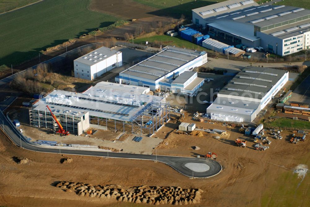 Aerial photograph Crimmitschau - Blick auf den Erweiterungsbau der RUDERT Edelstahl-Technik GmbH, Sachsenweg 3, 08451 Crimmitschau, Tel. +49 (0)3762 9561110, Fax +49 (0)3762 9561150, E-Mail: info@rudert-edelstahl.de