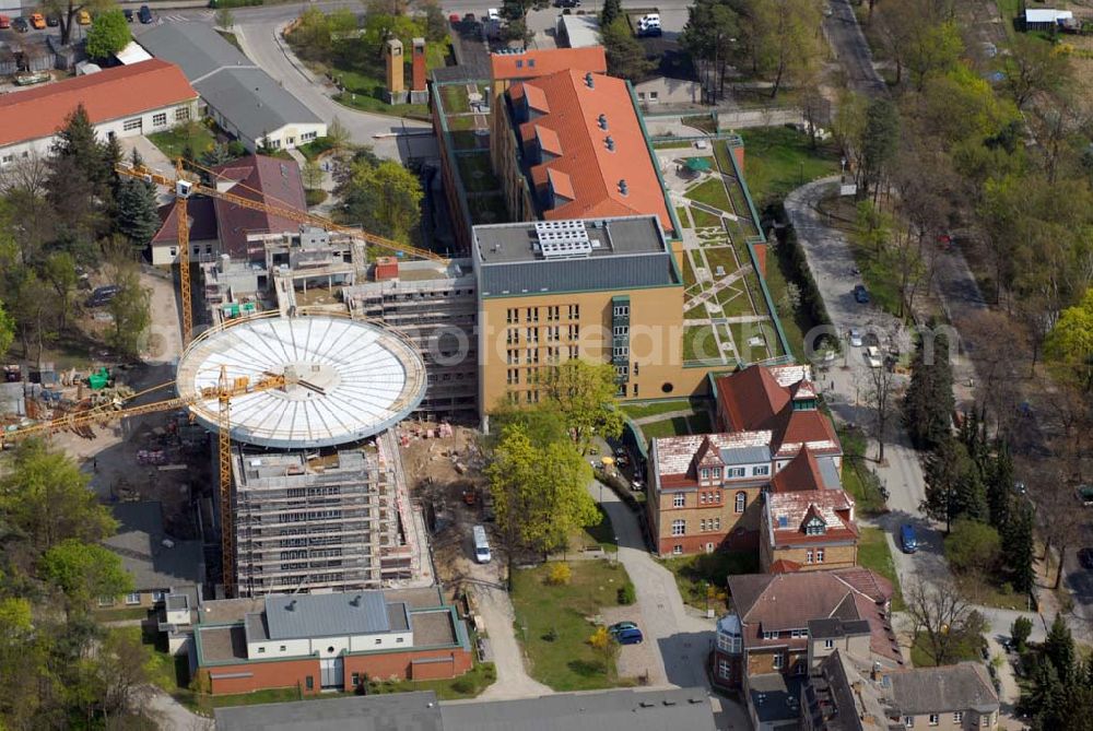 Aerial image Eberswalde - Blick auf die Erweiterungsbaustelle des Klinikum Barnim GmbH, Werner Forßmann Krankenhaus,Rudolf-Breitscheid-Straße 100,16225 Eberswalde Tel.: (033 34) 69-22 05, Fax: (033 34) 231 21, E-Mail: gf@klinikum-barnim.de