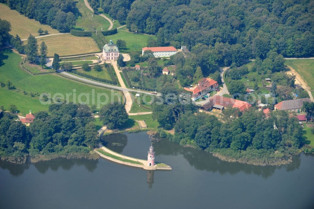 Aerial image Moritzburg - View of the Pheasant castle at the castle pond in the small town Moritzburg in Saxony.The Pheasant castle is located in the 1728 built pheasant scale and is now a museum