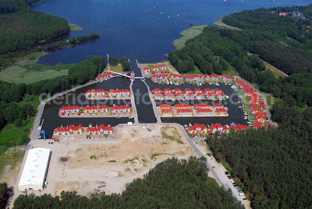 Aerial image Rheinsberg - Blick auf das fast fertige Hafendorf Rheinsberg - Projektgesellschaft Hafendorf Rheinsberg GmbH,Lenaustr. 27,D-12305 Berlin,Telefon: +49 33931/34 161,Telefax: +49 33931/34 163,Email: info@hafendorf-rheinsberg.de,Achim Walder: