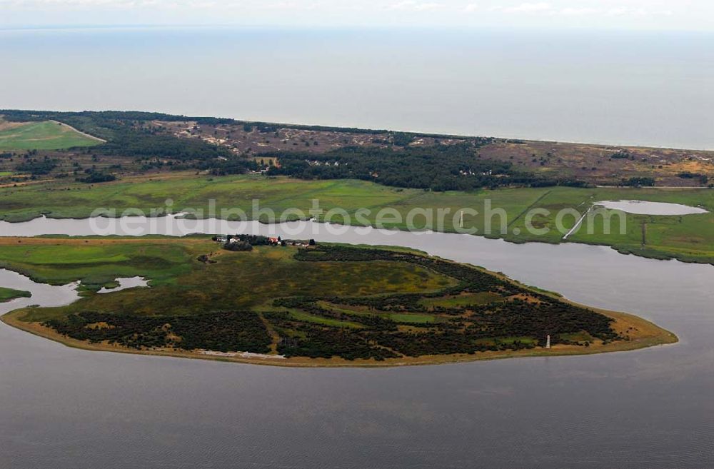 Hiddensee (Rügen) from the bird's eye view: Blick auf die Fährinsel im Bodden bei Hiddensee.