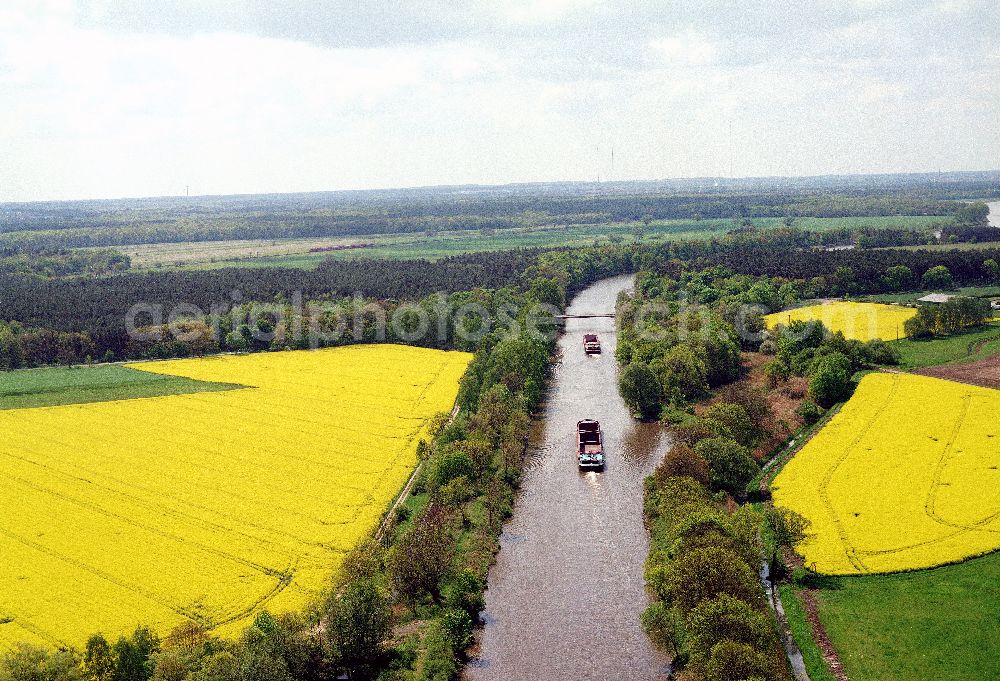 Aerial photograph Burg / Sachsen-Anhalt - Blick auf die Frühjahrslandschaft am Elbe-Havel- Kanal bei Burg - Ausgleichs- und Ersatzmaßnahmen am Wasserstraßenkreuz Magdeburg / Elbe-Havel-Kanal. Ein Projekt des Wasserstraßenneubauamtes Magdeburg