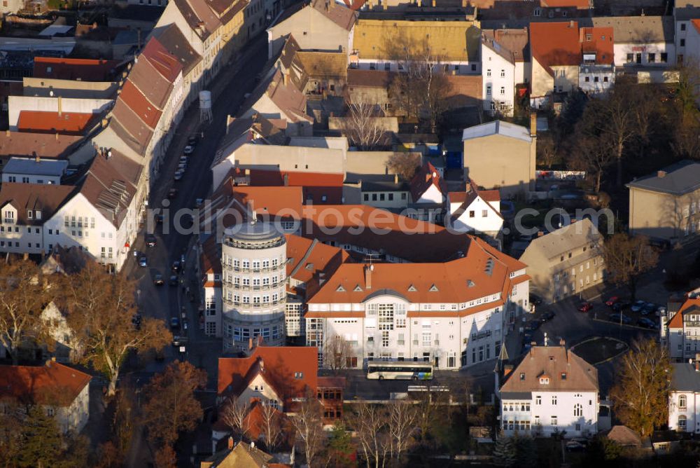 Torgau from the bird's eye view: Blick auf das Gebäude der CNS 24 GmbH (Telekommunikationsunternehmen) in Torgau. (Leipziger Str. 42, 04860 Torgau, Tel.: 03421/7736-0)