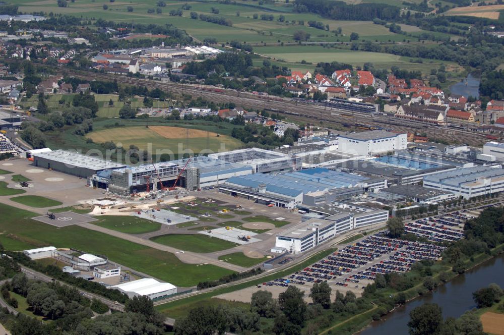 Donauwörth from the bird's eye view: Blick auf das Gelände eines Hubschrauber-Produzenten in Donauwörth. Es ist die deutsche Zentrale des deutsch-französischen Herstellers Eurocopter. Das Unternehmen ist Weltmarktführer bei zivilen Hubschraubern. Adresse: Industriestr. 4, 86609 Donauwörth, +49 (0)906 714011, Homepage