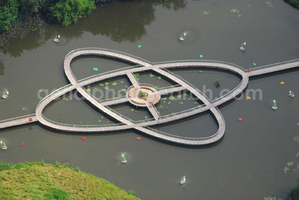 Aerial photograph Rathenow - Blick auf das Gelände der Landesgartenschau 2006 in Rathenow, die dieses Jahr unter dem Motto Den Farben aud der Spur auf der Schwedendemm-Insel, dem Weinberg und in der Altstadt von Rathenow stattfindet. Kontakt: Landesgartenschau Rathenow 2006 GmbH, Schwedendamm 1, 14712 Rathenow, info@laga-rathenow2006.de,