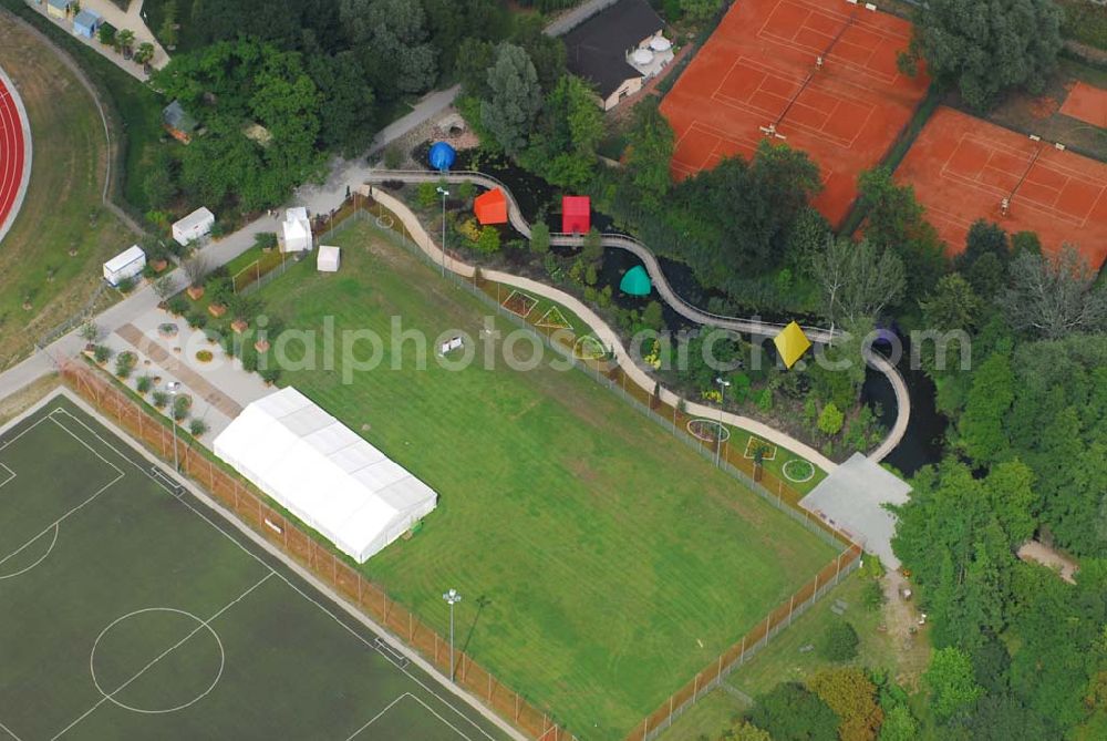 Aerial image Rathenow - Blick auf das Gelände der Landesgartenschau 2006 in Rathenow, die dieses Jahr unter dem Motto Den Farben aud der Spur auf der Schwedendemm-Insel, dem Weinberg und in der Altstadt von Rathenow stattfindet. Kontakt: Landesgartenschau Rathenow 2006 GmbH, Schwedendamm 1, 14712 Rathenow, info@laga-rathenow2006.de,