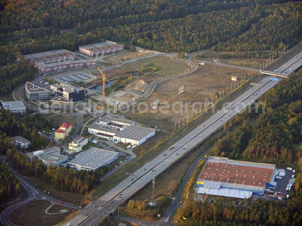 Potsdam-Drewitz from above - 05.10.2004 Blick auf das Gewerbegebiet EUROPARK DREILINDEN auf dem Gebiet des ehem. Grenzkontrollpunktes Drewitz.