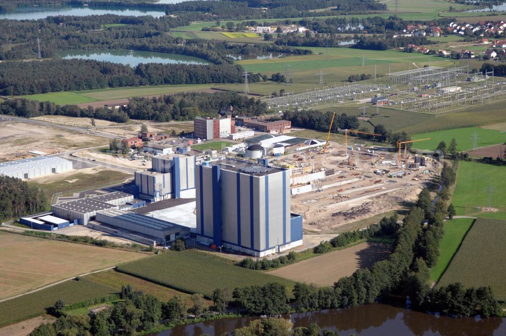 Aerial image Schwandorf - Blick auf das Gewerbegelände des ehemaligen Bayernwerks. Im Bild die Erweiterungsbaustelle der Smack BioGas AG. (Bayernwerk 8, 92421 Schwandorf, Tel.: 094 31/751-0)