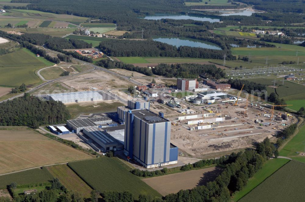 Aerial photograph Schwandorf - Blick auf das Gewerbegelände des ehemaligen Bayernwerks. Im Bild die Erweiterungsbaustelle der Smack BioGas AG. (Bayernwerk 8, 92421 Schwandorf, Tel.: 094 31/751-0)