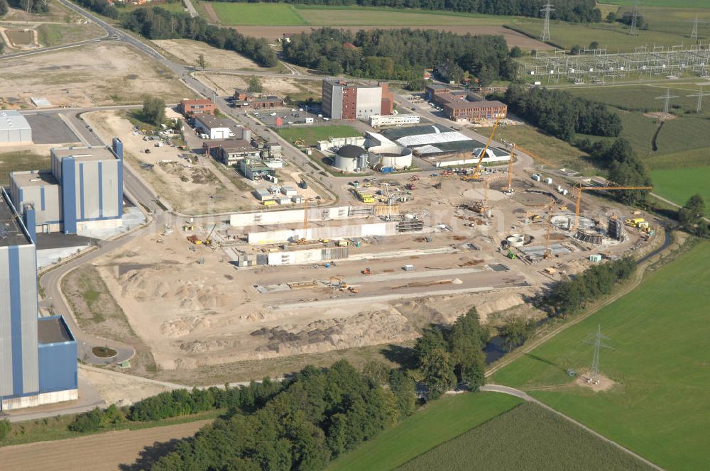 Schwandorf from above - Blick auf das Gewerbegelände des ehemaligen Bayernwerks. Im Bild die Erweiterungsbaustelle der Smack BioGas AG. (Bayernwerk 8, 92421 Schwandorf, Tel.: 094 31/751-0)