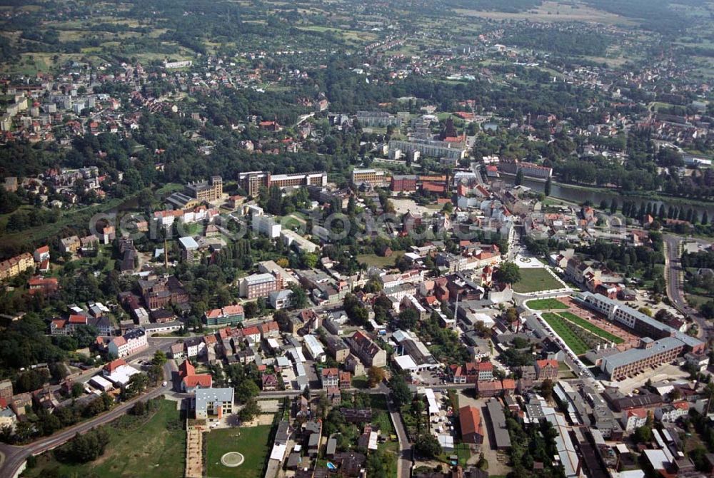 Aerial image Guben - Blick auf Guben in Brandenburg bzw. Gubin in Polen. Aufgrund der im Potsdamer Abkommen an Oder und Lausitzer Neiße (Oder-Neiße-Grenze) festgelegten deutsch-polnischen Grenze wurde 1945 der östlich der Neiße gelegene Teil der Stadt einschliesslich des historisches Zentrums zur polnischen Stadt Gubin.