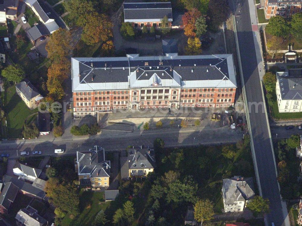 Markneukirchen ( Sachsen ) from the bird's eye view: Das Gymnasium von Markneukirchen Gymnasium Markneukirchen Schulstr. 3; 08258 Markneukirchen; Tel:037422 / 2379; fax: 037422 / 2516; Mail:schulleitung@gymnasium-markneukirchen.de