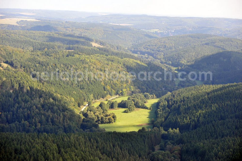 Wippra from above - View of the resin in Saxony-Anhalt. The resin is also known as the Central Highlands and is situated on the borders of the federal states of Lower Saxony, Saxony-Anhalt and Thuringia